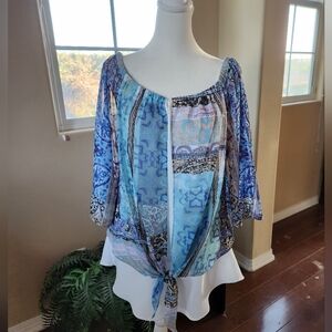 Joseph Ribkoff Multi color Boho Blouse Style 201364 Size 8 NWT